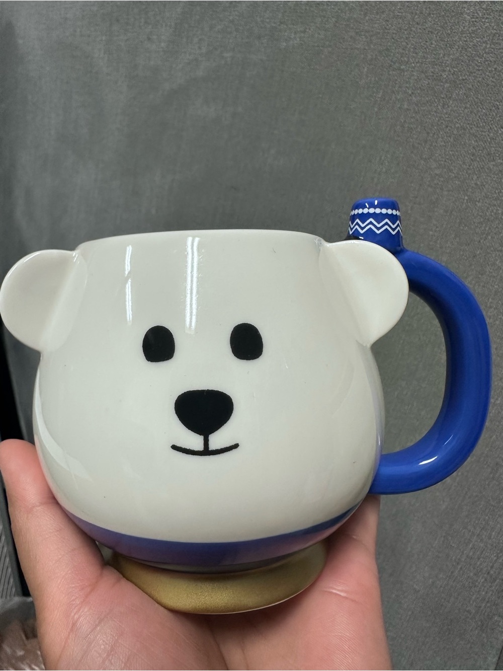 White Bear Ceramic  Mug with Blue Handle